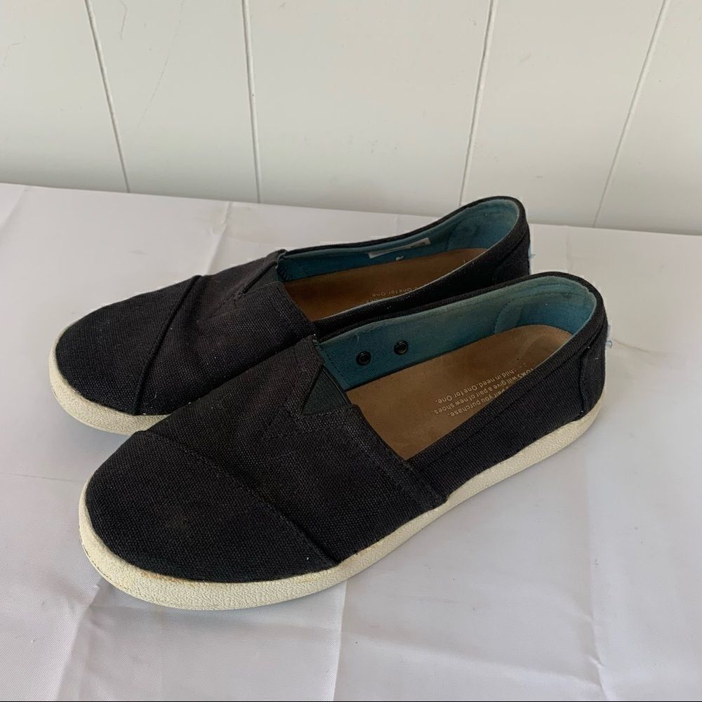 Black Slip On Sneakers Toms Avalon Shoes Low Canvas Loafers Sz 7